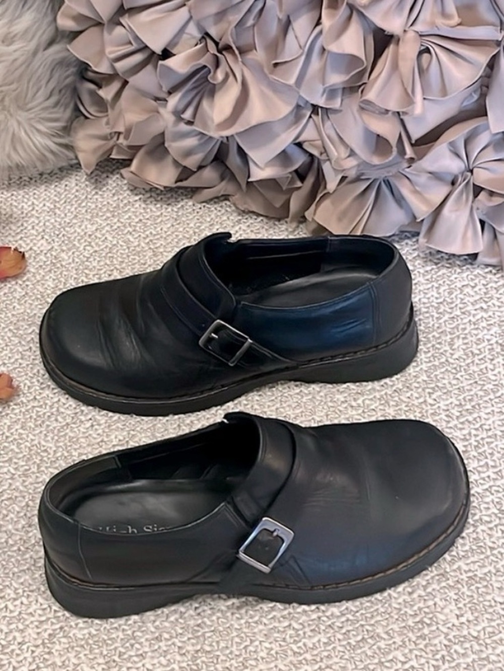 Partners Ukie Vintage Black Leather Low-top Chunky Grunge Buckle Women's Booties
